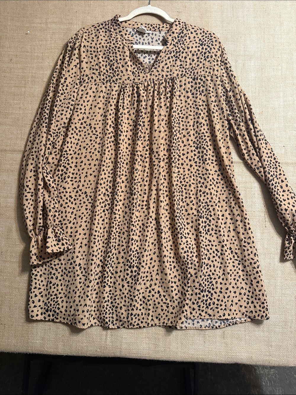 Womens Leopard-Print Mini Dress in Tan - Casual V-Neck